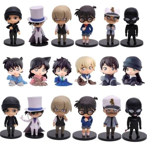 Detective Conan Edogawa Konan Kaitou Kiddo Hattori Heiji Furuya Rei Akai Shuuichi Q Version PVC Figures Toys Figurals 6pcs/set