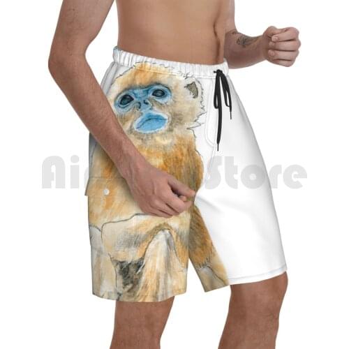 Good News From A Golden Snub Nosed Monkey Beach Shorts Men Beach Pants Swimwear Good News Get Well Monkey Golden