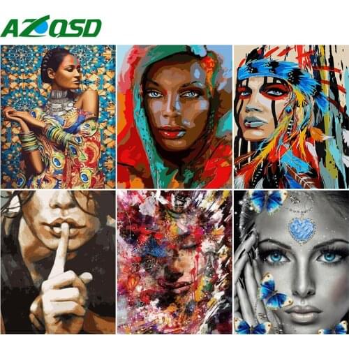 AZQSD DIY Painting By Number Canvas Kits African Woman Unique Gift 40x50cm Pictures By Numbers Portrait Home Decoration