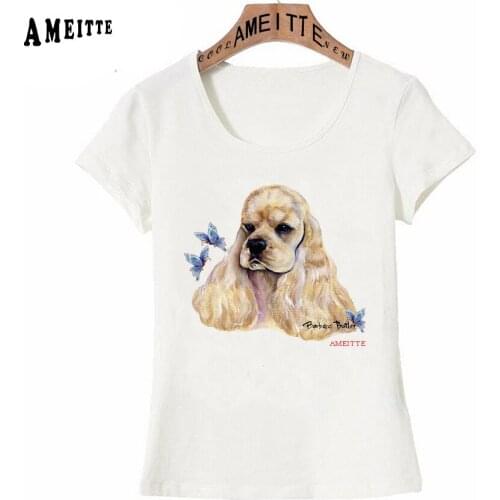 Lovely Cocker Spaniel Love Blue Butterfly Print T-Shirt T-Shirt Summer Fashion Women T-Shirt Cute Girl Casual Tees Dog Cool Tops