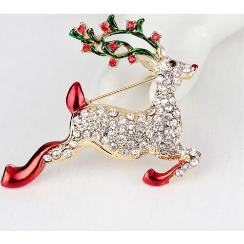 Cute Running Deer Brooches For Women Xmas Gifts New Year Fashion Reindeer Elk Rhinestones Christmas Brooch Broche