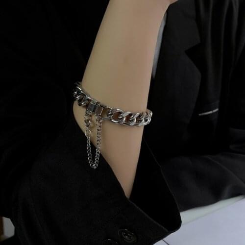 Minimalist Stainless Steel Chunky Chain Metal Charm Bracelet for Women Girls Fashion Punk Bracelet Party Jewellery Wholesale