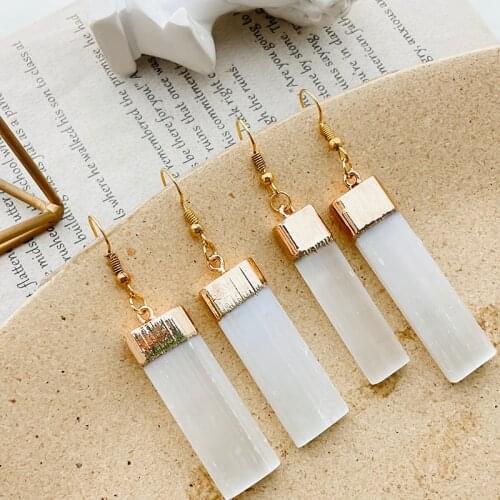 New Korean Selenite Crystal Earrings for Women Fashion Gold Plated Natural Stone Dangle Earrings Lady Wedding Party Jewelry Gift