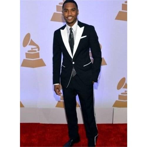 New Men’s Suit Smolking Noivo Terno Slim Fit Easculino Evening Suits For Men Black Suit White Peaked Lapel Groom man Tuxedos