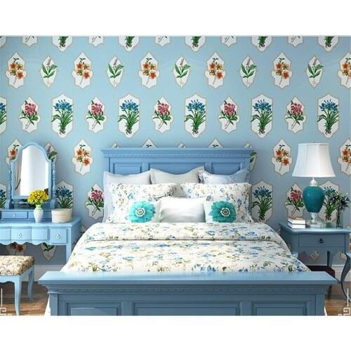 Beibehang American Mediterranean papel de parede wallpaper bedroom bedside background fresh garden flowers nonwoven wall paper