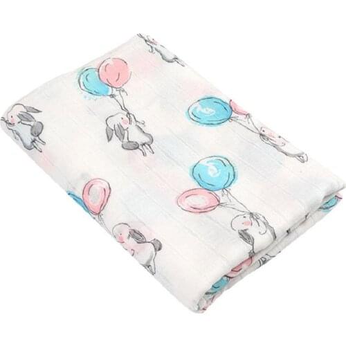 Tadomuslin 100% Bamboo Fiber Muslin Baby Blanket Rabbit Balloons Swaddle Wrap Newborn Blankets 120x120 CM Bath Towel Bedding