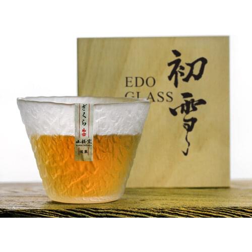Limited Yamazakura Edo Glass First Snow Cup Japanese Tea Cup hand-mades whiskey glass Spirit XO Cup Brandy Snifters