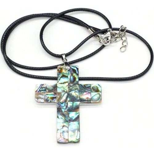 Natural Shell Pendant Necklace Exquisite Cross Abalone Shell White Black Shell Charms Wax Thread for Women Jewelry Necklace