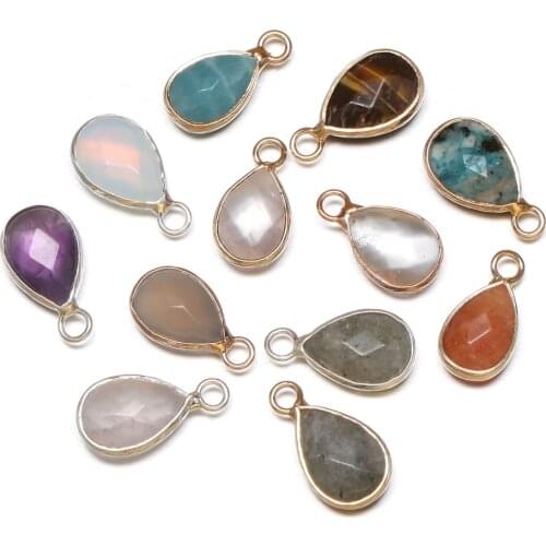 Natural Stone Pendant Water Drop Shape Faceted Agated Golden Plated Pendant for Jewelry Making Necklace Gift for Women 18x10x5mm