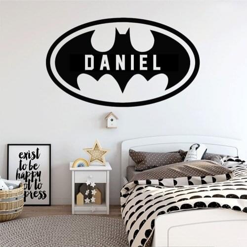 Personalized Baby Name Wall Sticker Custom Name Bat Boys Room Wall Decal Removable Vinyl Sticker Kids Room Mural B303