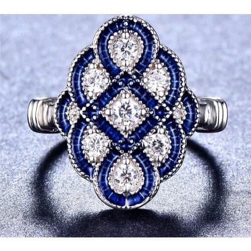 Popular European and American Blue Winding Ladies Ring Creative Chinese Knot Geometric Banquet Casual Lucky Wedding Ring