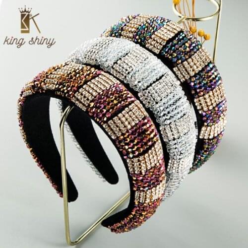 Gorgeous Full Multi Color Crystal Headband for Woman Luxurious Rhinestone Padded Thick Sponge Hair Band Bridal Wedding Headpiece