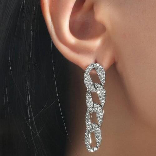 Simple Fashion Rhinestone Drop Earrings Exaggerated Long Chain Tassel Dangle Earrings for Women Retro Punk Club Party Jewelry