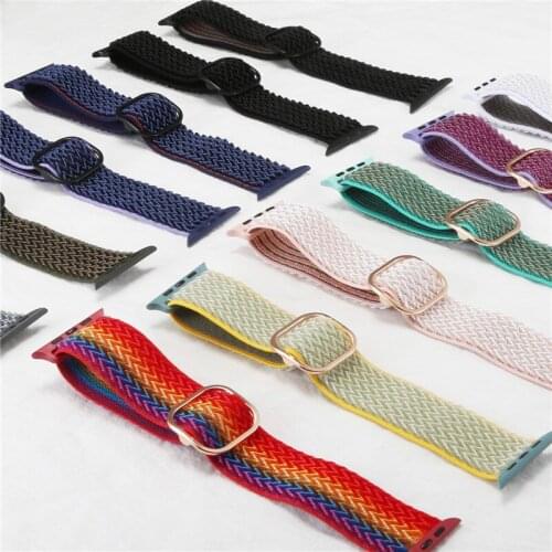Elastic Nylon Strap Loop for Apple Watch 6 5 4 38mm 42mm 40mm 44mm Adjustable Sport Replacement Band iWatch SE 3 2 Scrunchie
