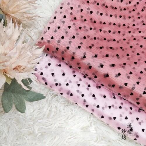 0.5m Pink Sewing Fabric Tutu Flocking Heart Glitter Organza Fabric Tulle Skirt Net Fabric For Woman Blouse Jumpsuit Fluffy Skirt