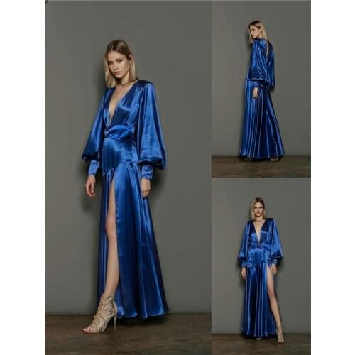 One Piece Women Sleepwear Bathrobe Custom Made Crystal Satin Super Shine Bath Robe Long Sleeves Floor Length