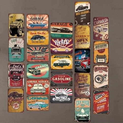 24 Hours Car Service Vintage Metal Ad Plaque Retro Tin Sign Poster Wall Art Picture for Garage Repair Shop Car Club Home Decor