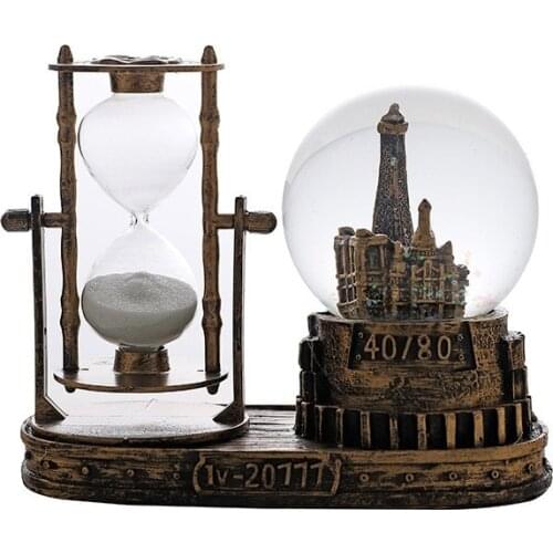 Creative Snow Globe Tower Hourglass Flashing light Crystal ball decoration ornaments Birthday gift home desktop retro furnishing