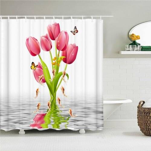 Flower Butterfly Tulip Bath Curtain Waterproof Fabric Shower Curtains Floral leaf Bathtub Screen for Bathroom Home Decor