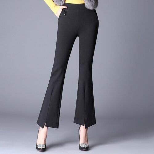 Women Flare Pants Wide Leg Office Lady Bell Bottom Elegant Slit Trousers Formal Work Wear Business Boot Cut Palazzo Plus Size