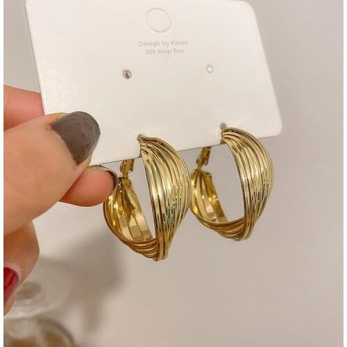 Golden Big hoop Earrings Korean Geometry Metal Gold Earrings For women Female Retro Drop Earrings 2020 Trend Fashion Jewelry