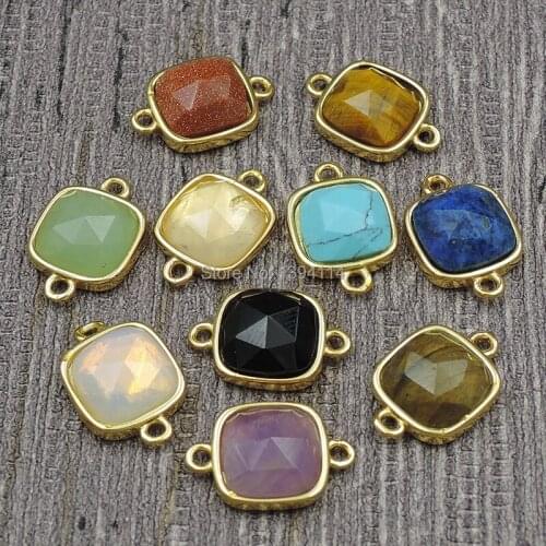 11*11*5mm Black Agat e Amethys t Spectrolite Faceted Point Square Connectors Stones Glued On The Copper Settings Of Plating Gold