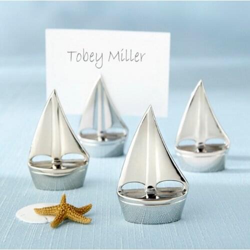 30PCS Silver Shinning Sailboat Place Card Holder Ocean Themed Wedding Party Decoration Favors