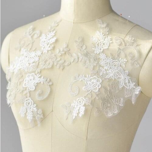 2 Pairs/package Milk Silk Silver Thread Embroidery Lace Applique Wedding Dress Children Dress Decoration Applique Patch