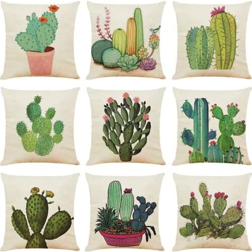 2pcs/set Creative Cactus Bonsai Pot Pattern Pillowcase Cotton and Linen Square Pillow Cover Home Textile Bedroom Decor