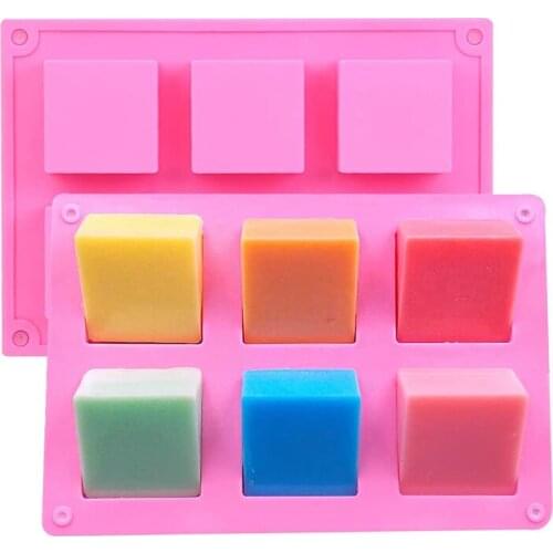 6holes FDA Food Grade Pink Silicone Square Pudding Cake Molds Cookie Molds Soap Molds
