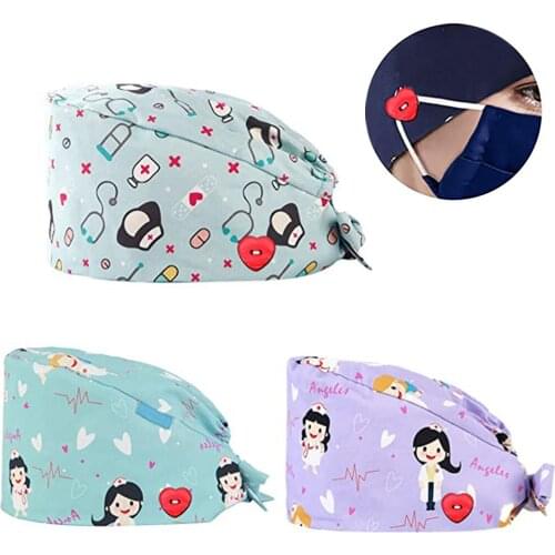 3pcs/Set Fashion Printed Button Work Hat Casual Sweatband Adjustable Unisex Scrub Cap Casquette Wholesale#2