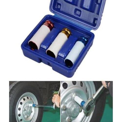 1/2'' 3Pcs Alloy Sleeve Drive Thin Wall Wheel Deep Impact Nut Remover Socket Set 17mm 19mm 21mm Car Garage Maintain Repair-Tool