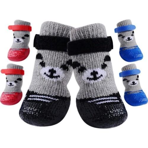 4Pcs/Set Cute New Style Outdoor Indoor Anti-slip Silicone Sole Pet Dog Puppy Cat Boots Socks Dog Clothes Accessories Supplies