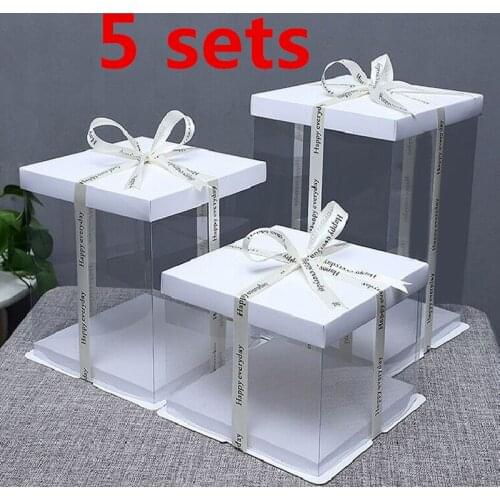 5 sets transparent Round Cake Box New Clear Round Pattern Transparent Gift Flower Cake Box Lovely Goods Exhibition Box