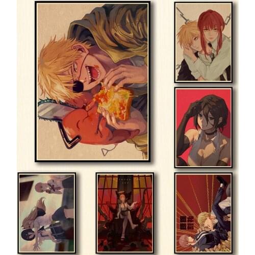 50 Designs Anime Chainsaw Man Kraftpaper Poster Artwork Fancy Wall Sticker for Coffee House Bar 2
