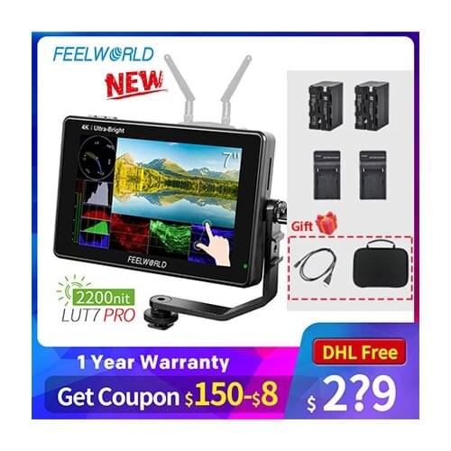 FEELWORLD LUT7 PRO 7 Inch 2200nits 3DLUT Touch Screen DSLR Camera Field Director AC Monitor with F970 External Power Install Kit