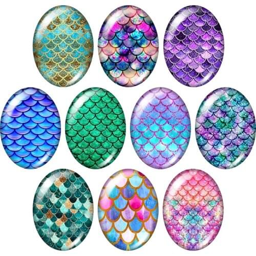 Beuaty Mermaid Girl Fish scales Oval 13x18mm/18x25mm/30x40mm mixed photo glass cabochon demo flat back Jewelry findings