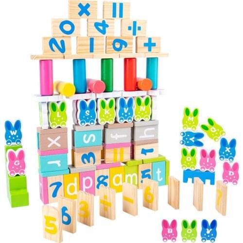 Alphanumeric Domino Building Blocks Educational Toys Solid Wood Stacking Game Alphanumeric Cognitive Learning Toys For Children