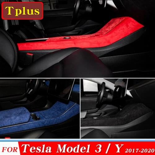 Model3 Center Console Decoration Sticker For Tesla Model 3 / Y 2017 - 2020 Car lnterior Suede Protection Patch Trim Accessories