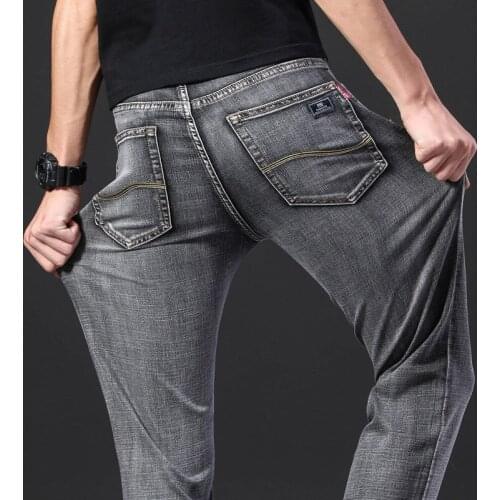 Summer mens jeans thin fashion Business casual classic Slim gray cotton stretch denim trousers men clothing