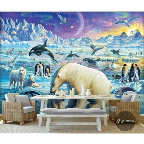 Custom photo 3d wallpaper Non-woven mural wall sticker 3 d Arctic animals collection painting 3d wall room murals wallpaper