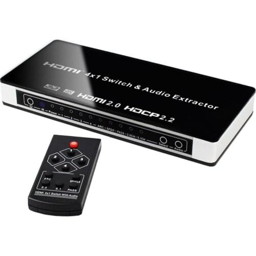 HDMI 2.0 4 In 1 Out 4K 60HZ 1080P Switcher Box,ARC 4x1 HDMI Switch Video Audio Extractor Converter for XBOX PS3 PS4 PS5 PC to TV