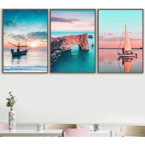 Iceland Sky Sun Cloud Sea Wave Boat Reef Wall Art Canvas Painting Nordic Posters And Prints Wall Pictures For Living Room Decor