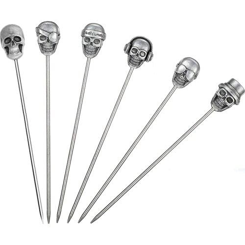 Cocktail Picks Stainless Steel Skull Tops Martini Picks Reusable Olive Picks Antique Silver Reusable Skull Olive Picks