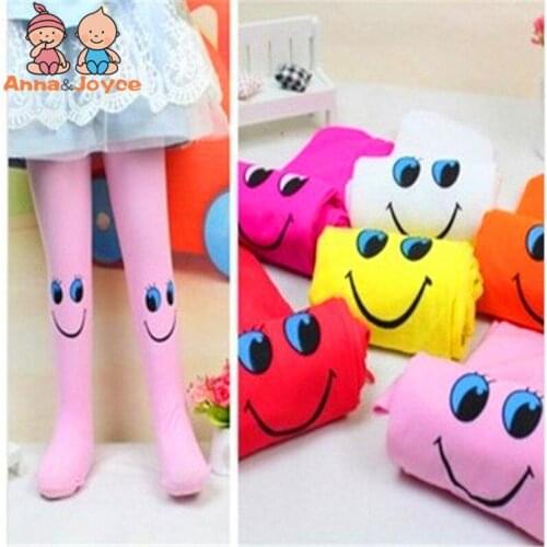 2Pc/Lot Velvet Smiley Pattern Kids Tights for Girls 3-8 Years