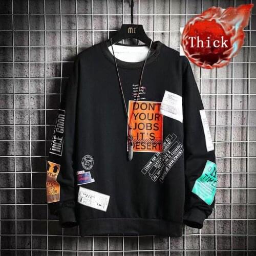 Korean Harajuku Men Swearshirts Thicken Oversize Man Hoodies 2021 Autumn Cotton Warming Black Sweatshirts