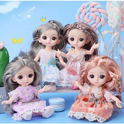 2pcs 16CM Bjd Doll 13 Moveable Joints DIY Girls Dress Up Mini Doll Toy Princess dress Shoes Kids Fashion Birthday Gifts