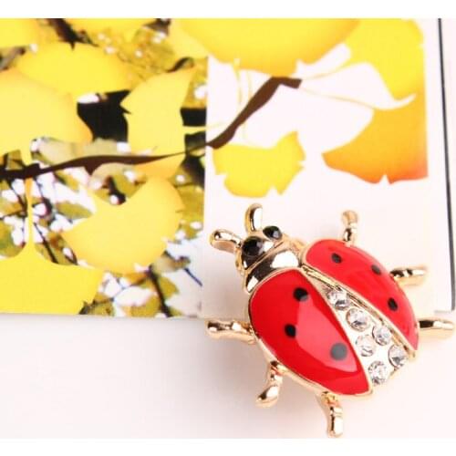 DoreenBeads Zinc Based Alloy Rose Gold Metal Brooches White Rhinestone Red Ladybug Style Fashion Brooches For Men Gift,1 Piece