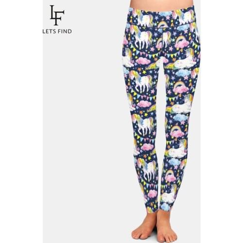 LETSFIND Fashion Cute Unicorn Pattern Printing Women Leggings High Waist Plus Size Soft Slim Fitness Leggings