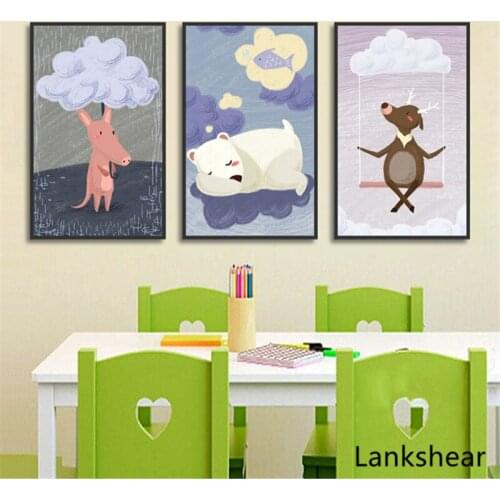 Baby Nursery Wall Art Canvas Poster Print Cartoon Animals Painting Nordic Kids Decoration Picture Children Bedroom Decoration